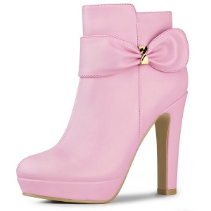 Allegra K Women's Chunky High Heels Platform Bow Decor Ankle Boots - 1 of 4
