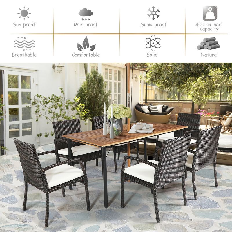Costway Set of 6 Patio Rattan Dining Chairs Cushioned Sofa Armrest Garden Deck, 4 of 6