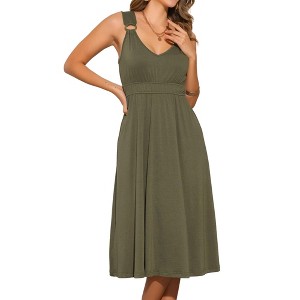 INSPIRE CHIC Women's V-Neck Wide Strap Sleeveless A-Line Midi Dress - 1 of 4