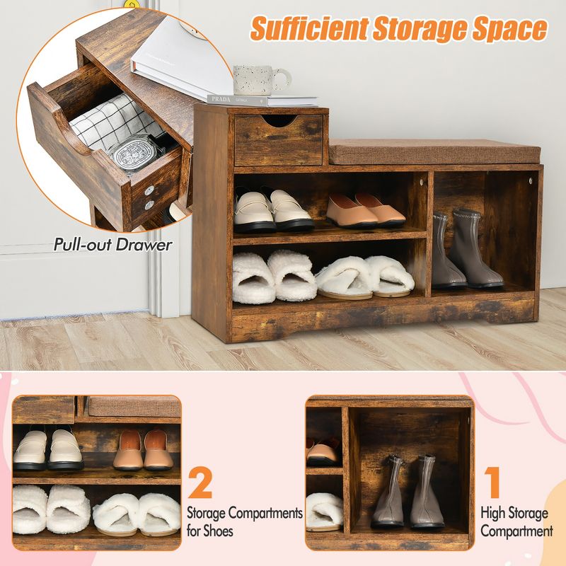 Costway 2-tier Shoe Bench Storage Shoe Rack Organizer Cabinet with Cushion for Entryway, 5 of 11