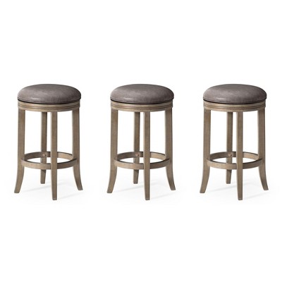 Maven Lane Eva Rotating Backless Kitchen Stool in Vegan Leather Upholstered Seat, Set of 3