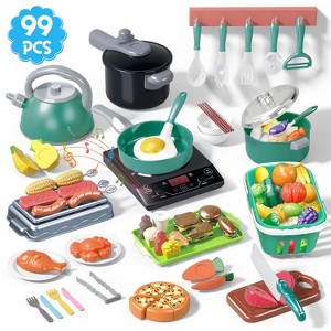 Skirfy 99 Pieces Kids Kitchen Utensils with BBQ Pretend Play Toy Set, Cooking Accessories with Pots and Pans, Food Cutting Utensils - 1 of 4