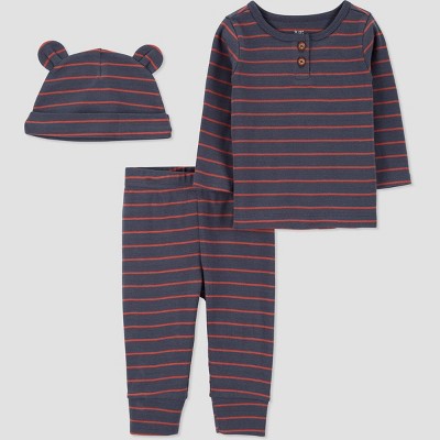 Carter's Just One You®️ Baby Boys' 3pc Top & Bottom Set with Hat - Gray