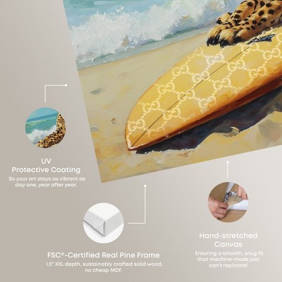 Cheetah Surfer Coastal Chic Canvas Wall Art, 12" x 12"