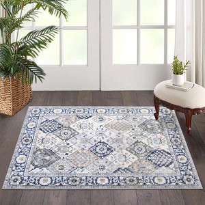 Area Rug - Washable Vintage Floral Print Boho Rug with Non-Slip Backing, Indoor Carpet for Entryway, Living Room, Kitchen, Bedroom Laundry Room - 1 of 4