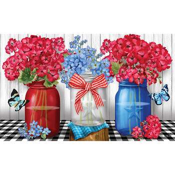 Briarwood Lane Red White And Blue Jars Floral Doormat Patriotic Rustic Indoor Outdoor 30" x 18"