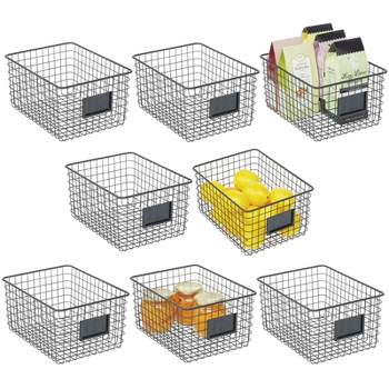 mDesign Large Steel Kitchen Organizer Basket with Label Slot