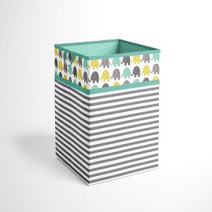 Bacati - Elephants Mint/Yellow/Gray Collapsible Laundry Hamper - 1 of 4