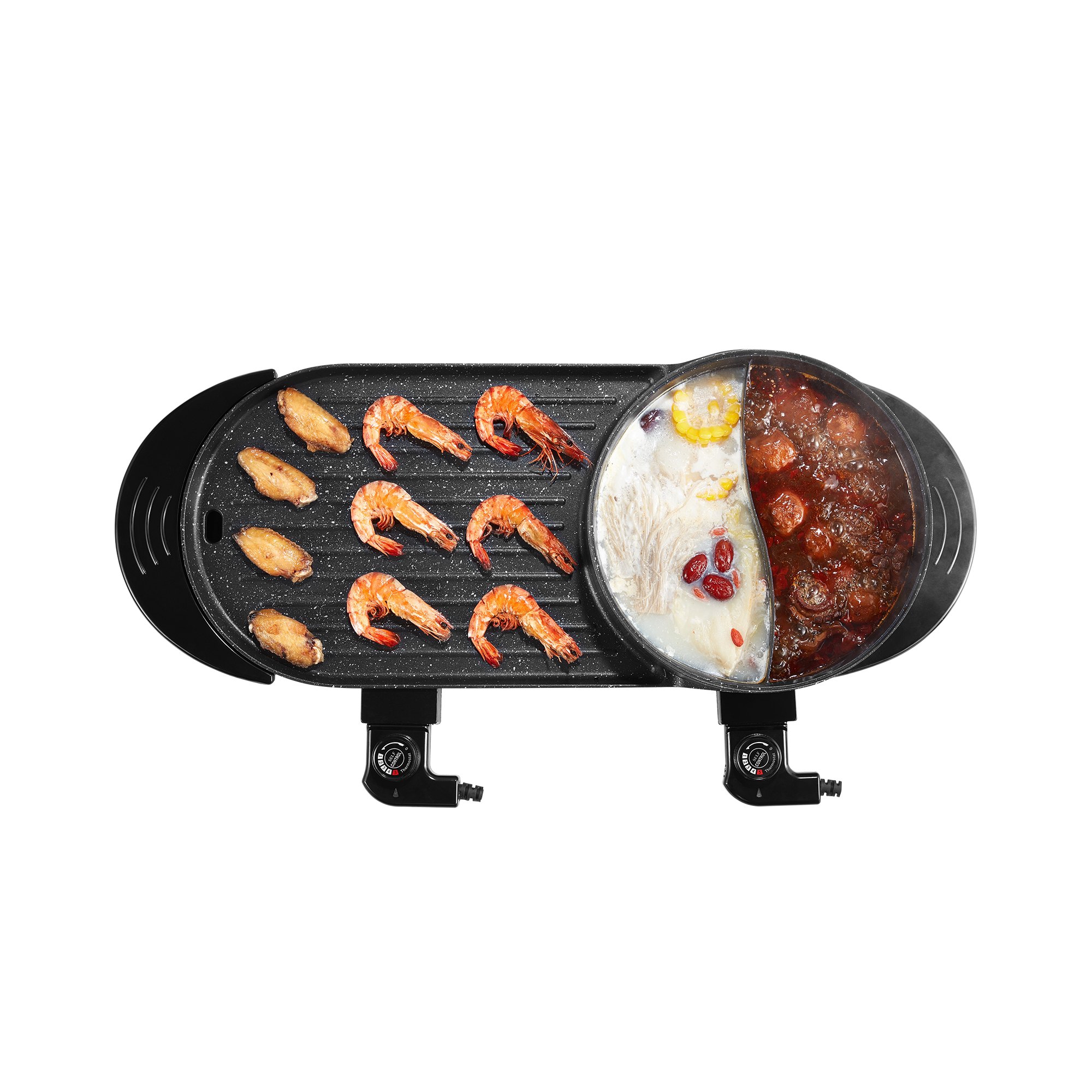 Hot Pot with Grill, 2200W 2-in-1 Electric Smokeless Indoor Grill for Korean BBQ & Shabu Shabu, Dual Temperature Control, Non-Stick, 1-6 People