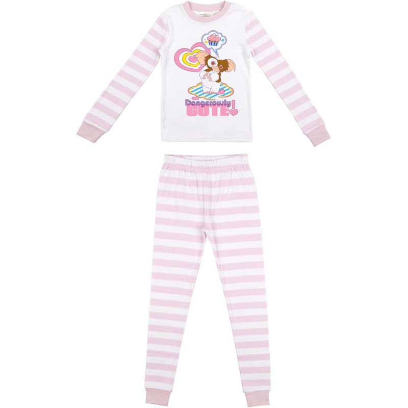 Gremlins Gizmo Dangerously Cute Youth Girls Pink & White Striped Sleep Set, 1 of 5