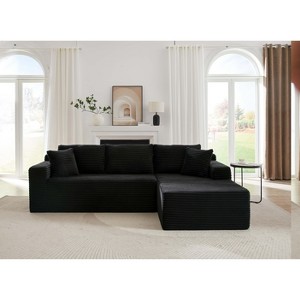Dolonm 103.2 in. Corduroy L-Shaped Cloud Sectional 4-Seater Sofa Deep Seat Couch No Assembly（Black） - 1 of 4