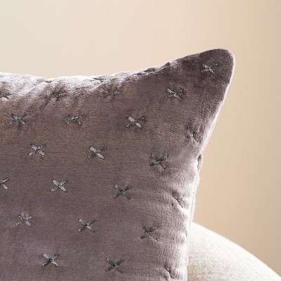 Deana Light Grey Embroidered Square Throw Pillow