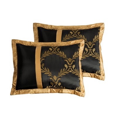 HIG 7 Piece Bed in A Bag Comforter Set Queen Black and Gold Faux Silk Fabric Embroidered Bedding Set — фото 6