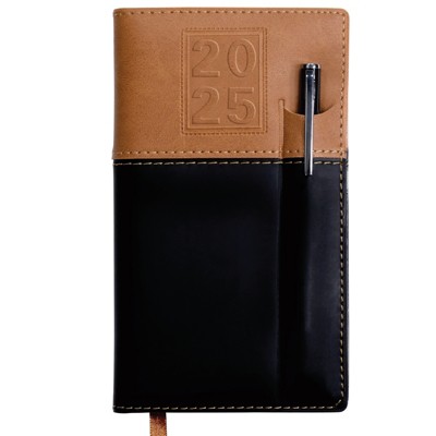 Global Printed Products 14 Month Pocket Planner Brown and Black 2025 with Pen