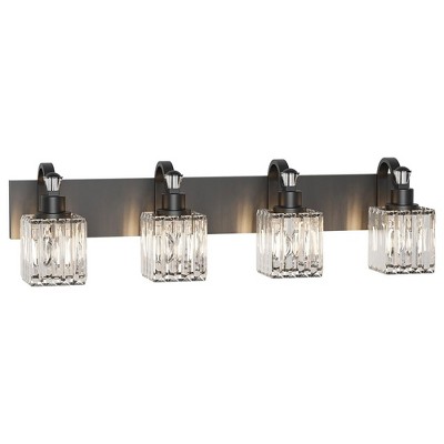 Whizmax Bathroom Vanity Light Fixtures Modern Crystal Vanity Light Fixtures, Light Modern Crystal Wall Lighting with Square Shade, Black