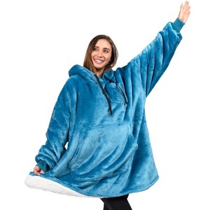 PAVILIA Faux Shearling Wearable Blanket Hoodie, Cozy Oversized Hooded Sweatshirt Adults, Warm Fleece Big Pocket - 1 of 4