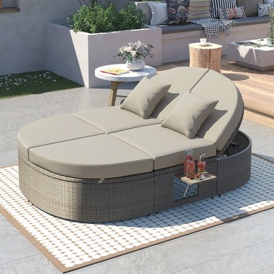 Nestfair Wicker Outdoor Patio Day Bed with Adjustable Backrests and Cushions Gray