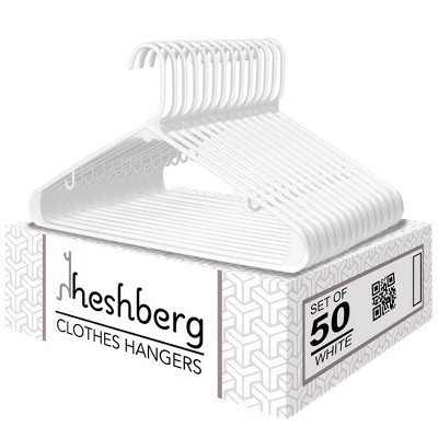 Heshberg Plastic Hangers with Hooks White 50 Pack
