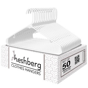 Heshberg Plastic Hangers with Hooks White 50 Pack - 1 of 4
