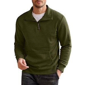 COOFANDY Mens Quarter Zip Sweatshirt Long Sleeve Casual Waffle Pullover Hoodies with Pocket Army Green L - 1 of 4