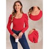 Allegra K Women's Puff Sleeve Square Neck Long Sleeve Casual Basic Ribbed Tunic Blouse - 2 of 4