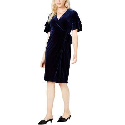 maison Jules Womens Velvet Wrap Asymmetrical Dress