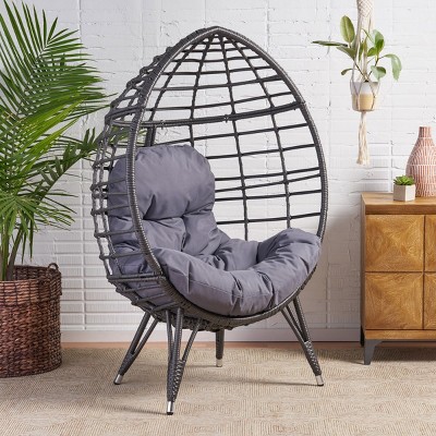 Coolbibila Indoor Rattan Egg Chair Lounge Seat Chair,Wicker Teardrop Chair,Outdoor Patio Garden Egg Chair With Stand and Waterproof Cushion