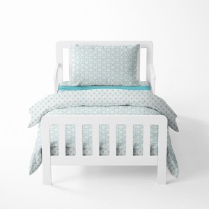 Bacati - Petals/Floral Aqua Unisex Muslin 4 pc Toddler Bedding Set - 1 of 4