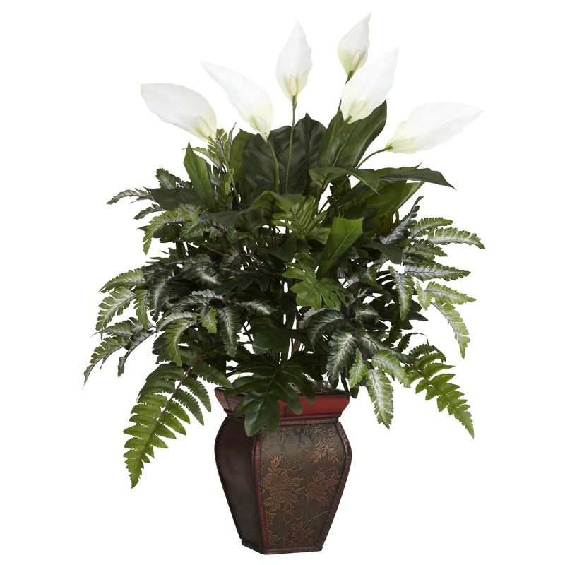 Nearly Natural Mixed Greens w/Spathyfillum & Decorative Vase Silk Plant, 1 of 2