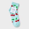 Women's Cherries & Gingham Plaid 2pk Cozy Quarter Crew Socks - Aqua/Gray 4-10: Midweight Velour Ribbed - 2 of 3