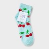 Women's Cherries & Gingham Plaid 2pk Cozy Quarter Crew Socks - Aqua/Gray 4-10 - image 2 of 3