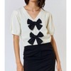 Women's Carolina Bow Front V-Neck Puff Short-Sleeve Top - lalavon - 4 of 4