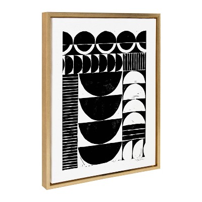 Modern Black and White Abstract Canvas Print with Natural Frame