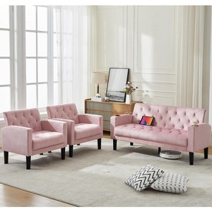 TYBOATLE Velvet Loveseat Sofa Set, 3-Piece Tufted Couch with 2 USB & Cup Holders, Small Space Furniture for Apartment, Office, Bedroom - 1 of 4
