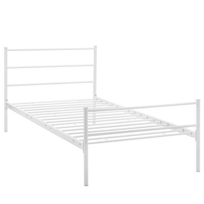 White Twin Metal Platform Bed Frame with Headboard