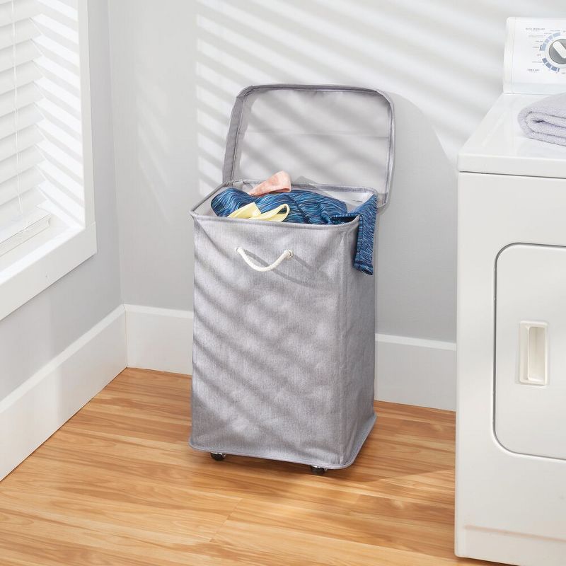 mDesign Large Polyester Rolling Laundry Hamper with Wheels, Lid, and Handles, 2 of 5