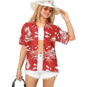 LA LEELA Women's Button Down Blouses Casual Summer Beach Party Blouses Shirt Hawaiian Blouse Short Sleeve Button Up Dress Tee Shirts - 1 of 4
