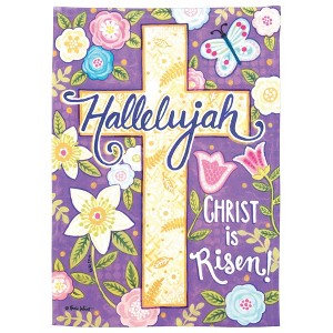 Magnolia Garden Hallelujah Christ is Risen Floral Cross 30 x 44 Inch Polyester Garden Flag - 1 of 2