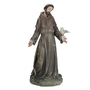 Roman 25"  Outdoor Weathered Saint Francis Statue Holding Dove - 1 of 2
