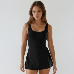 Calypsa Women's Plus Size Hayley Tankini-Style Swim Dress With Adjustable Straps and Hidden Bikini Bottoms - 1 of 3