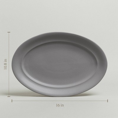 Gray Ceramic Oval Serving Platter with Glossy Finish