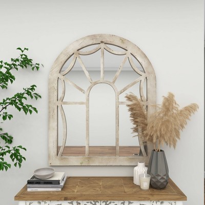 Cream Wood Arched Full Length Window Pane Mirror