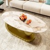 Vynxaria Series 47.2 in. White+Gold Oval Sintered Stone End Table with Marble Pattern and Gold Stainless Steel Base - 3 of 4