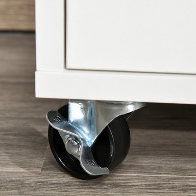 White Mobile Office Cabinet with Drawers and Shelves