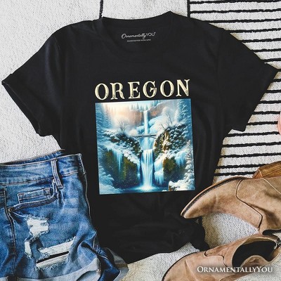 Enchanting Oregon State Multnomah Falls Winter T-Shirt, Pacific Northwest Waterfall Tee and Souvenir | OrnamentallyYou
