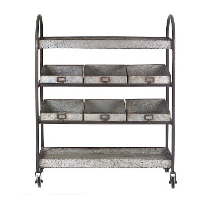 Metal 4-Tier Cart with 6 Bins On Casters