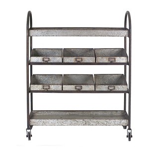 Storied Home Metal 4-Tier Cart with 6 Bins On Casters: Rolling Utility Organizer, No Assembly Tools Needed - 1 of 3