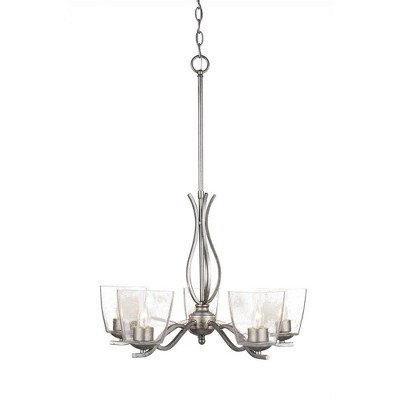 Toltec Lighting Revo 5 - Light Chandelier in  Aged Silver with 4.5" Square Clear Bubble Shade