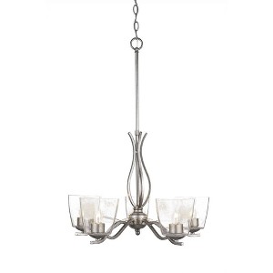 Toltec Lighting Revo 5 - Light Chandelier in  Aged Silver with 4.5" Square Clear Bubble Shade - 1 of 1