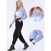 INSPIRE CHIC Women's Long Sleeve Stand Collar Crop Sheer Mesh Bomber Jacket - 2 of 4